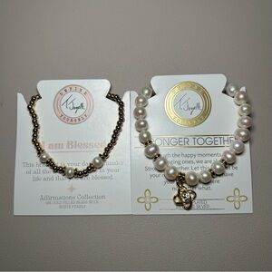 T.Jazelle White Pearl Stronger Together & Gold White Pearl Affirmations Bracelet